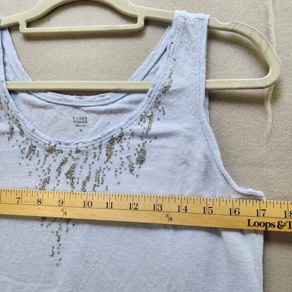 Eileen Fisher Tank Top Small Lt Blue Scoop Neck Sequins 100% Linen - Picture 4 of 7